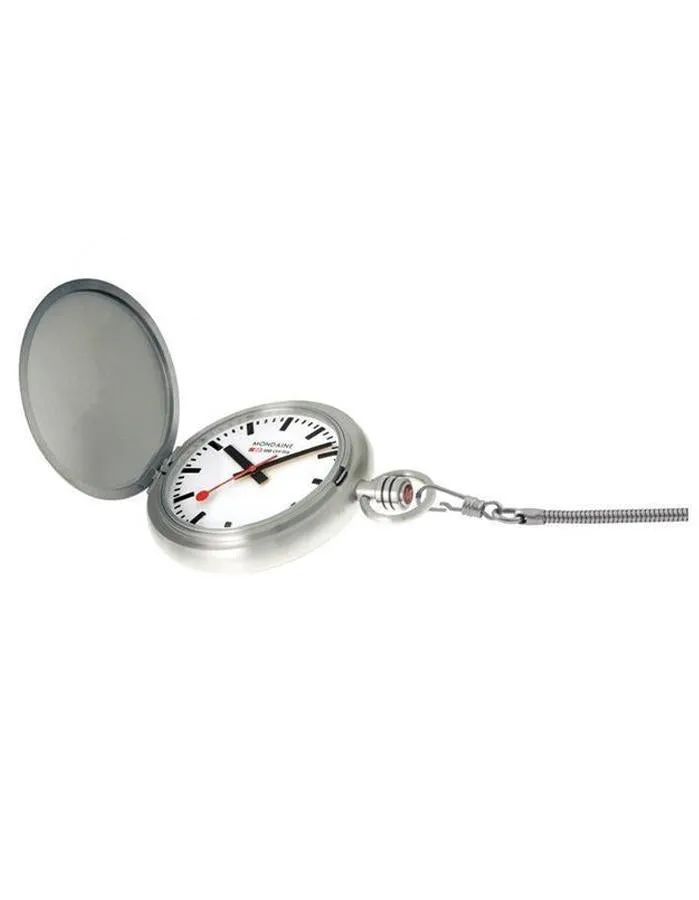 Mondaine Savonnette Pocket Watch - White Dial - Brushed Stainless Steel - 51mm