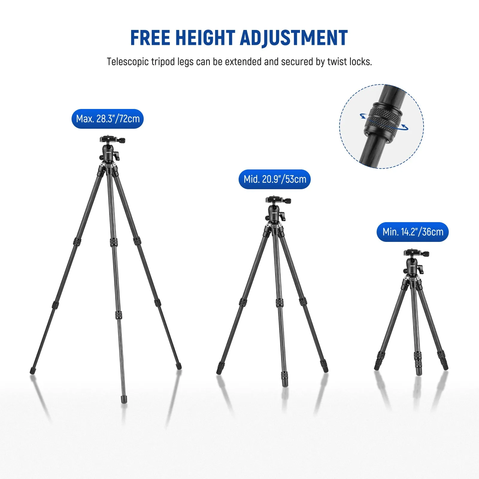 NEEWER TP15 Carbon Fiber Camera Tripod with Phone Holder