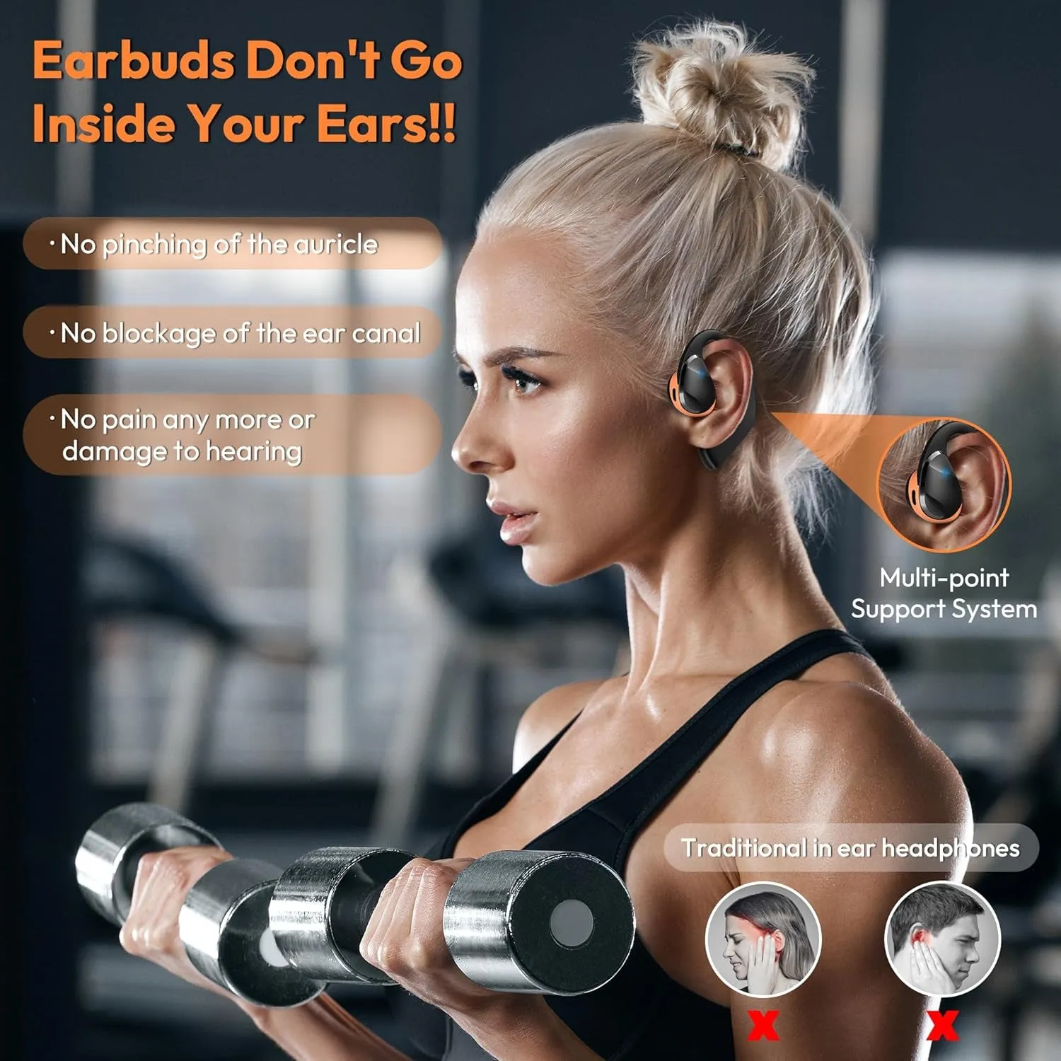 Open Ear Headphones LK08, Air Conduction Headphones Bluetooth 5.3 Touch Control Wireless Earbuds, up to 70 Hours Playtime Earphones with Dual 16.2Mm Dynamic Drivers Deep Bass