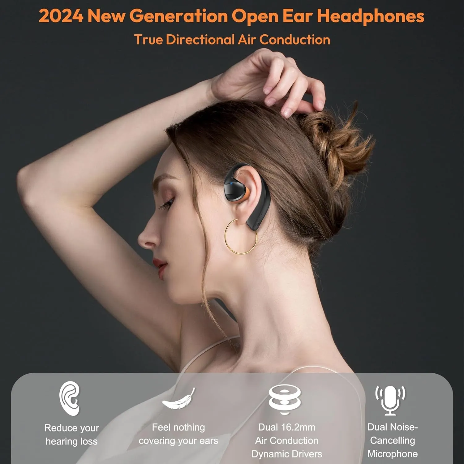 Open Ear Headphones LK08, Air Conduction Headphones Bluetooth 5.3 Touch Control Wireless Earbuds, up to 70 Hours Playtime Earphones with Dual 16.2Mm Dynamic Drivers Deep Bass