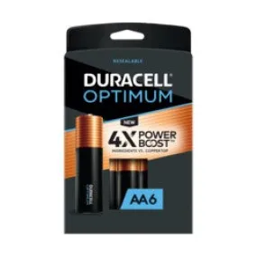 OPT1500B6 Duracell, OP1500 Alkaline Battery, AA, Optimum, 6PK