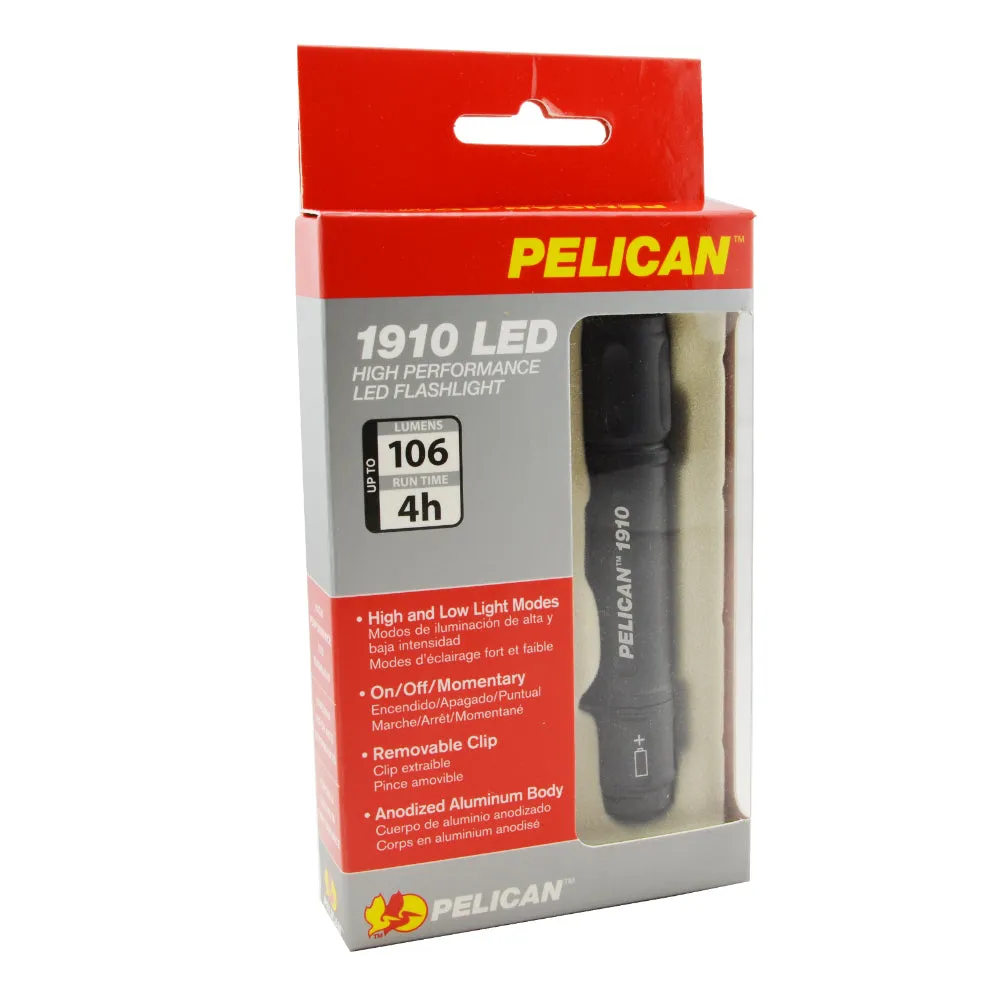 Pelican 1910 Flashlight Compact LED Pocket Light, Black w/ 3 AAAs & Battery Case