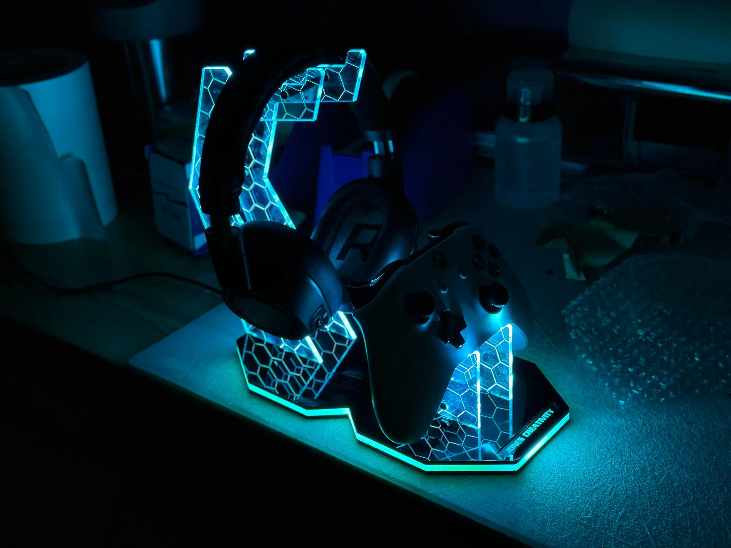 Personalized Headphone and Controller Stand - Gift for Gamers -  Custom Stand -  RGB— Universal Fit - Any Username/Any Gamer Tag