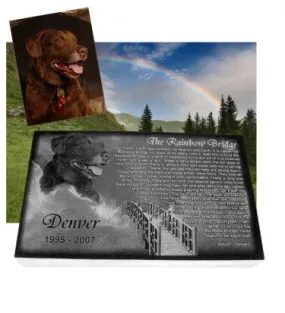 Pet Memorial-Rainbow Bridge Granite Photo Engraved 10 x 16 x 2