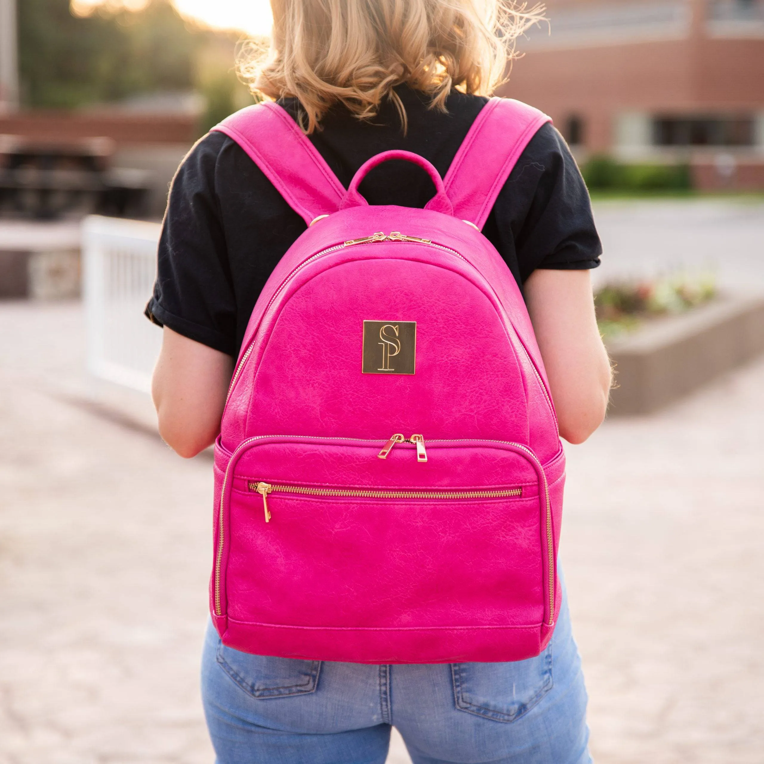 Pink Carrier Leather Backpack