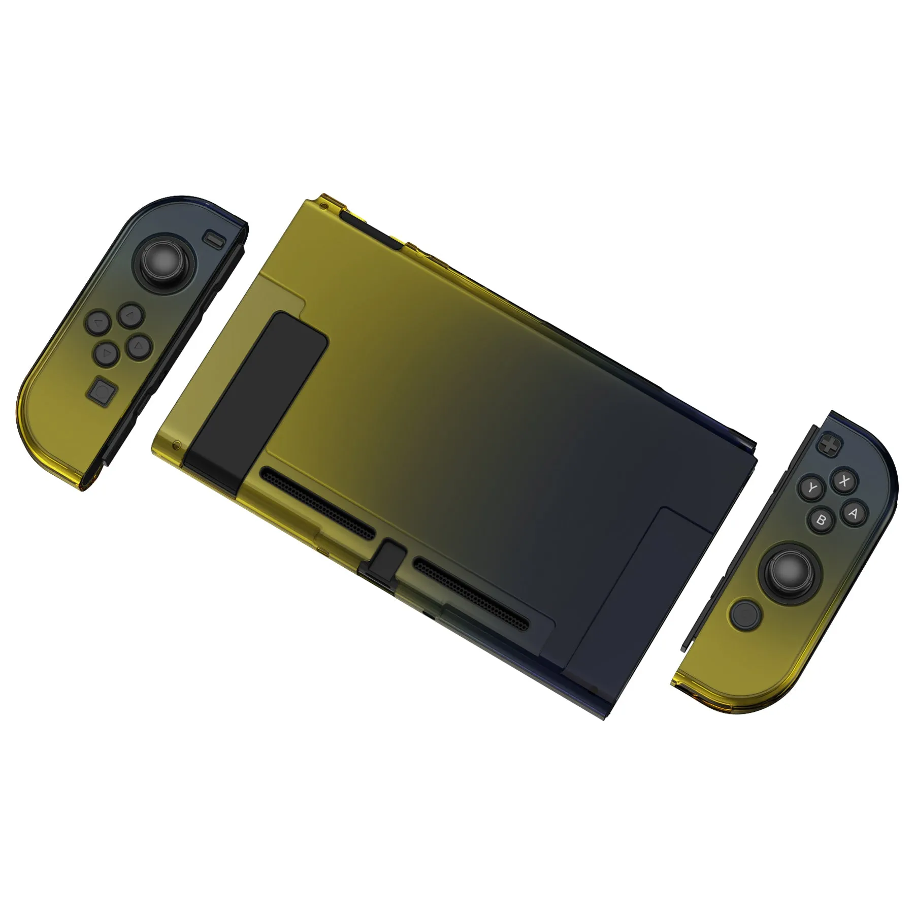 PlayVital Gradient Black Yellow Cover for NS Switch Console, NS Joycon Handheld Controller Separable Protector Hard Shell, Customized Dockable Protective Case for NS Switch - NTP348