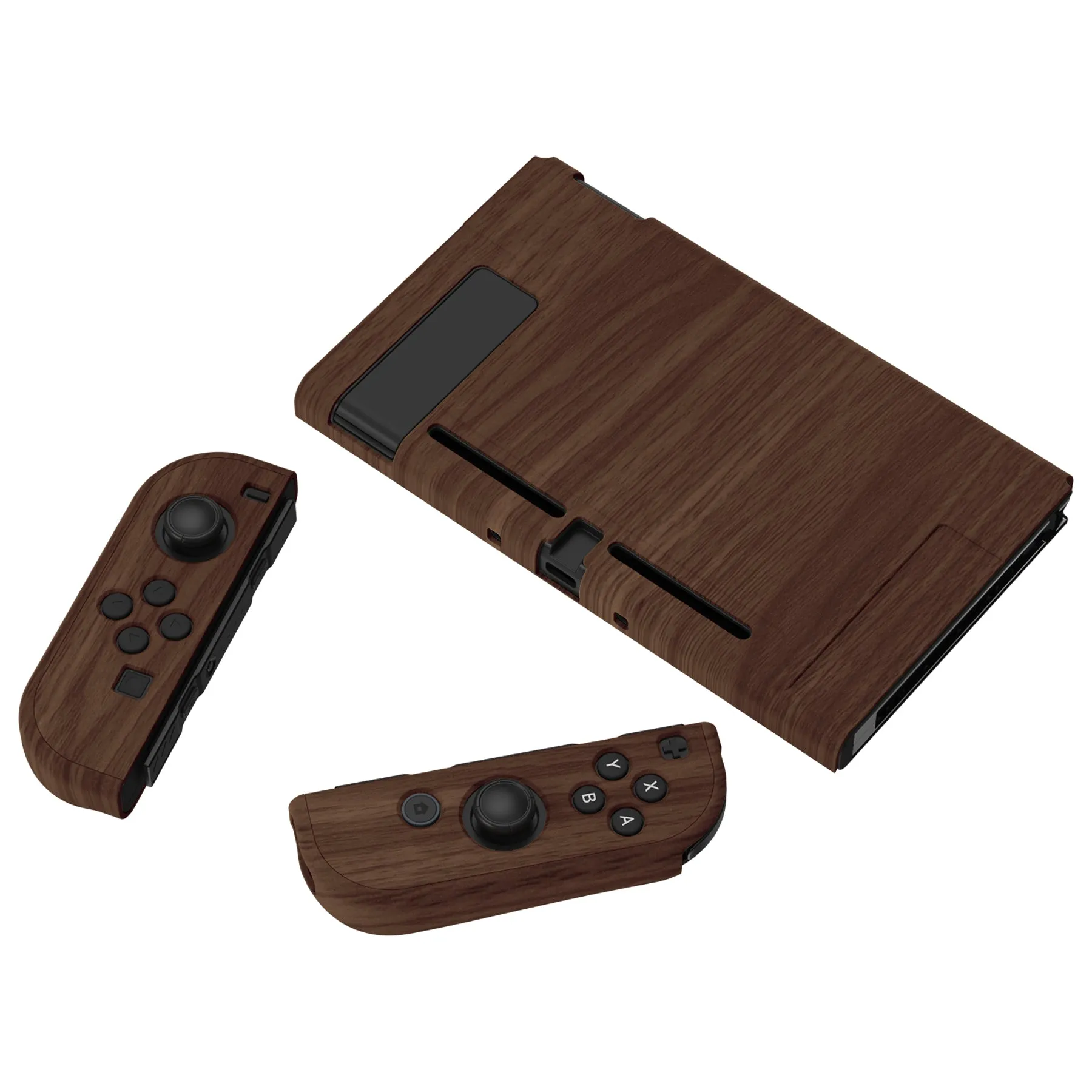 PlayVital Wooden Grain Back Cover for NS Switch Console, NS Joycon Handheld Controller Separable Protector Hard Shell, Soft Touch Customized Dockable Protective Case for NS Switch - NTS202