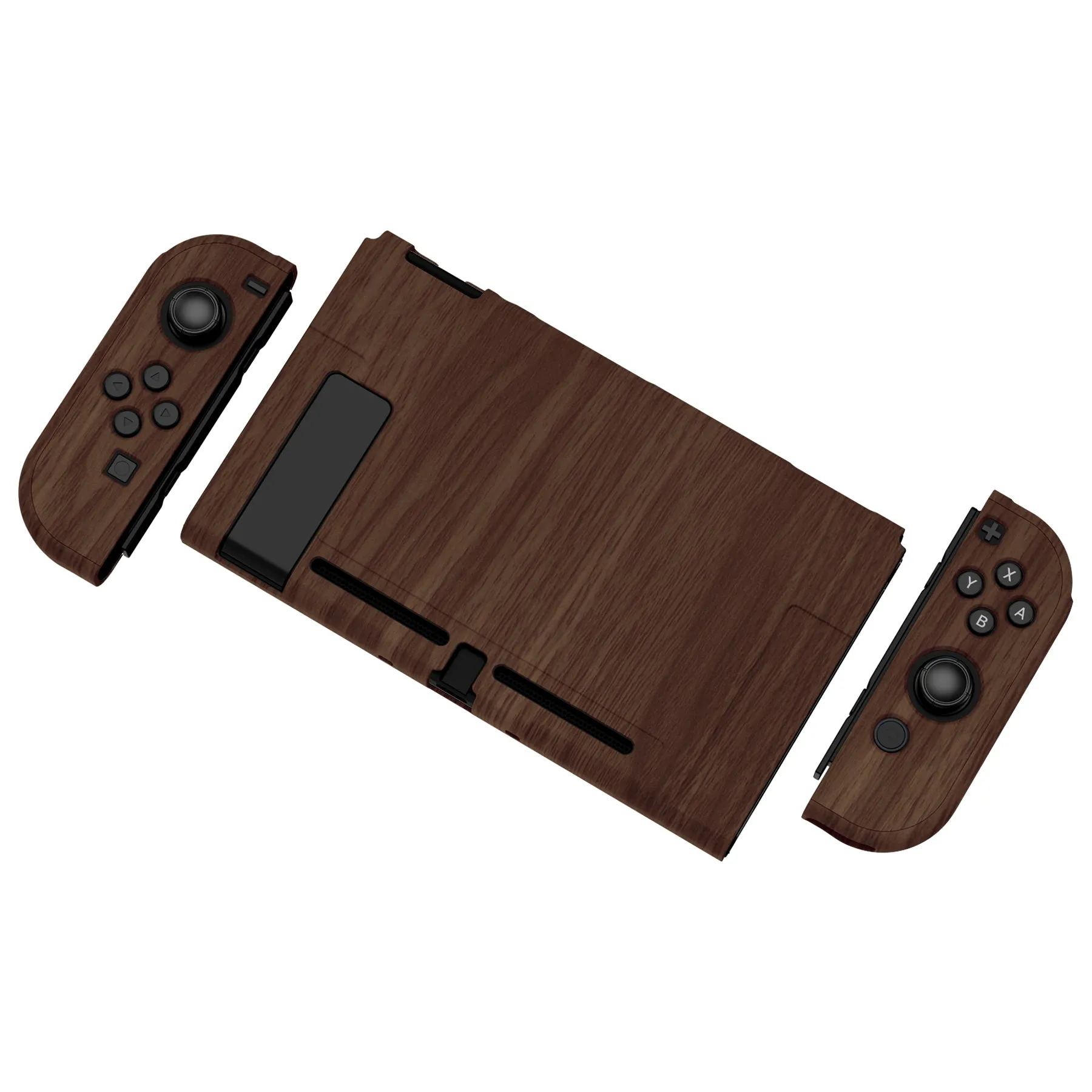 PlayVital Wooden Grain Back Cover for NS Switch Console, NS Joycon Handheld Controller Separable Protector Hard Shell, Soft Touch Customized Dockable Protective Case for NS Switch - NTS202