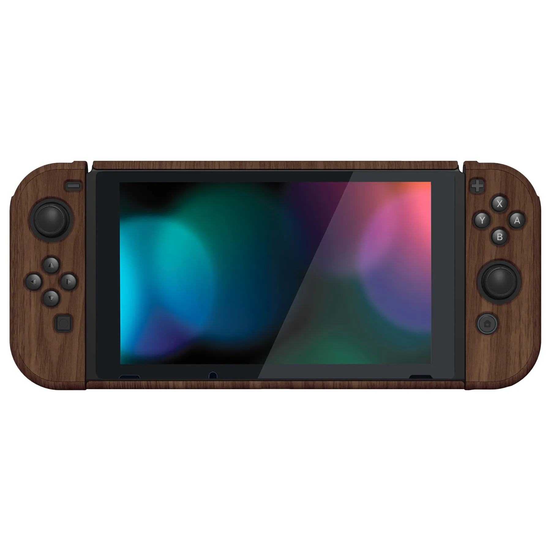 PlayVital Wooden Grain Back Cover for NS Switch Console, NS Joycon Handheld Controller Separable Protector Hard Shell, Soft Touch Customized Dockable Protective Case for NS Switch - NTS202