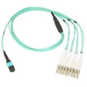 Plenum Fiber Optic Cable, 40 Gigabit Ethernet QSFP 40GBase-SR4 to MTP(MPO)/LC (4 Duplex LC) 24 inch Breakout Cable, OM4, 50/125, 2 meter