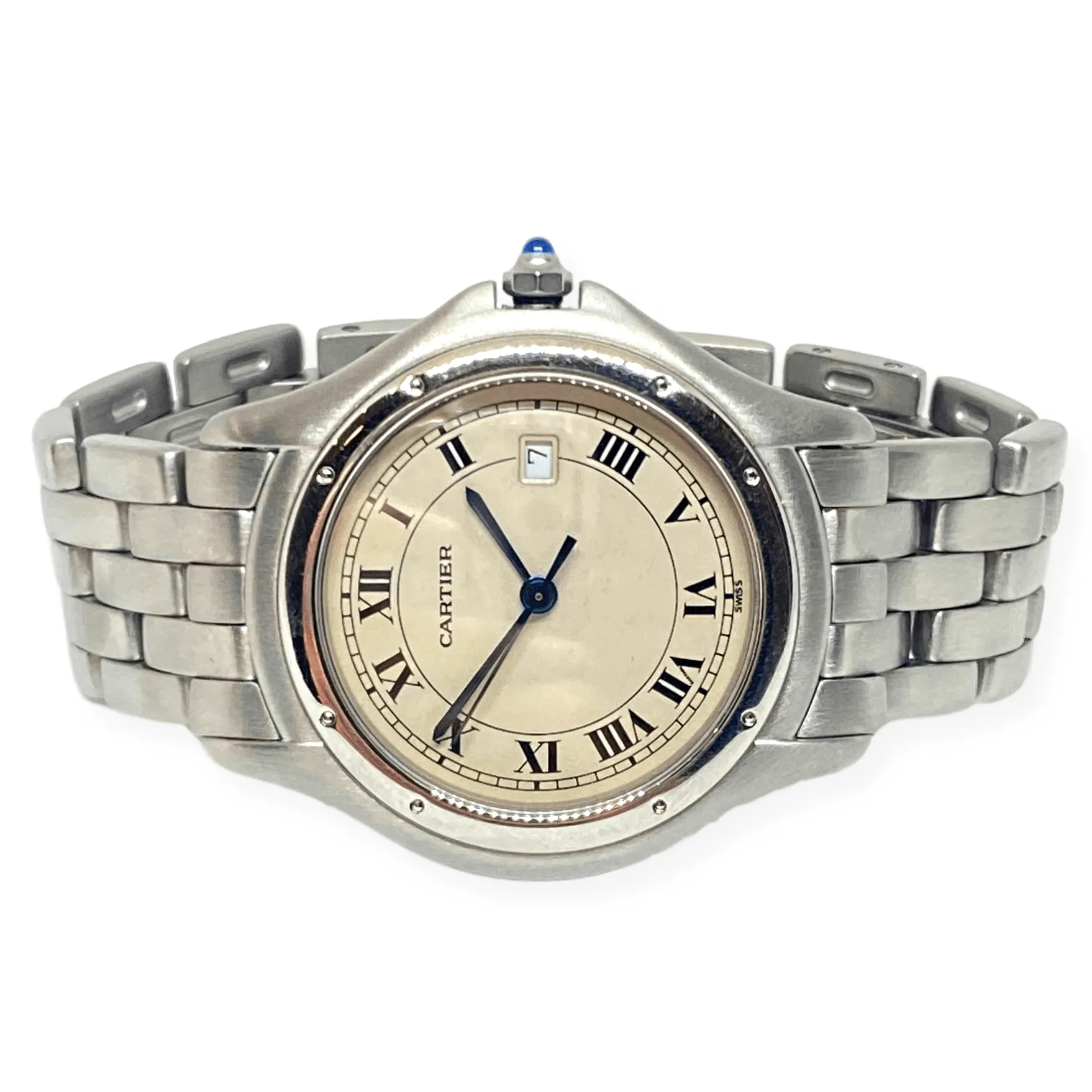 Pre-Owned Cartier Cougar Watch 33mm All Stainless Steel Quartz, Date 6" Pre-Owned