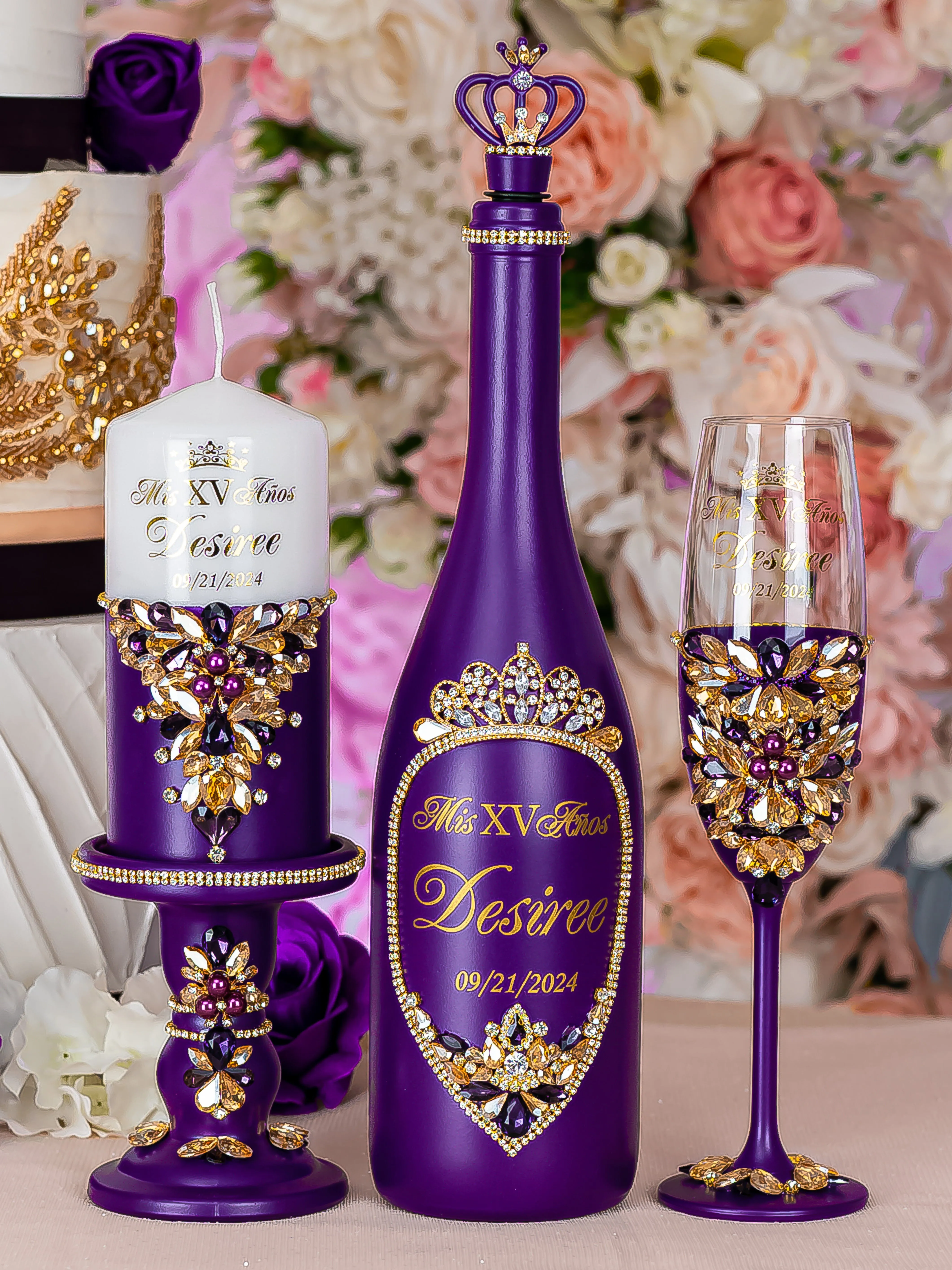 Purple Gold Quinceanera cake knife and server