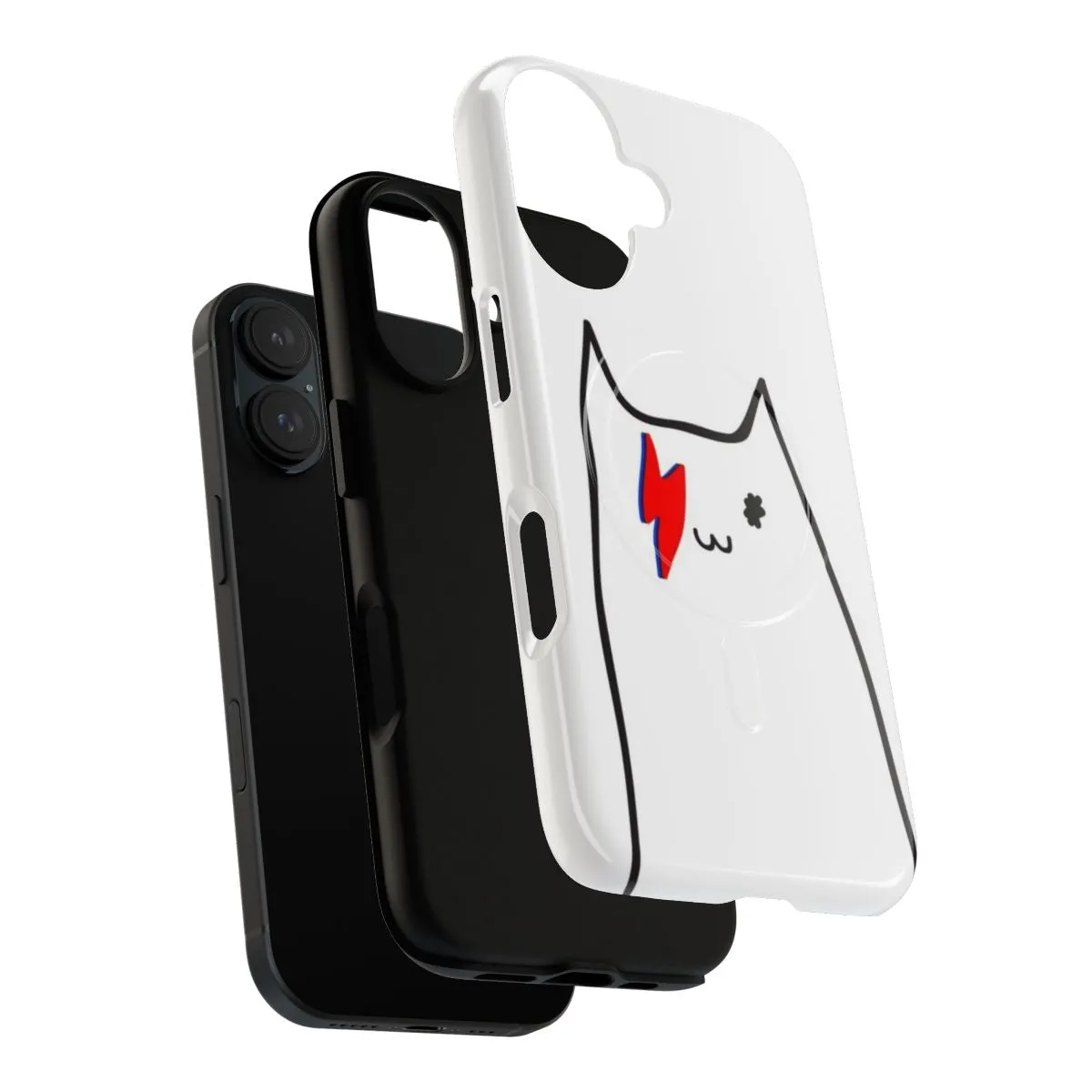 "Magnetic Tough Cat Phone Case with Bowie-Inspired Design"