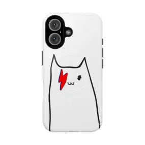 "Magnetic Tough Cat Phone Case with Bowie-Inspired Design"