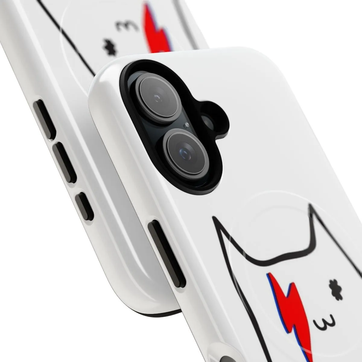 "Magnetic Tough Cat Phone Case with Bowie-Inspired Design"