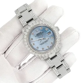 Rolex Datejust 31mm Pave 7.2ct Iced Diamond Sky Blue MOP Track Watch  TFJ-142508409