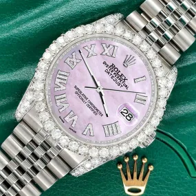 Rolex Datejust  36mm 4.2CT Diamond Bezel/Lugs/Pink Pearl Dial Steel Watch TFJ-142508665