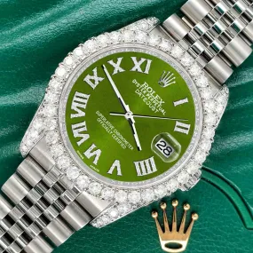 Rolex Datejust  36mm 4.2CT Diamond Bezel/Lugs/Royal Green Dial Steel Watch TFJ-142508664