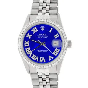 Rolex Datejust 36mm Steel Jubilee Watch w/Royal Blue Roman Dial &amp; Diamond Bezel TFJ-142508168