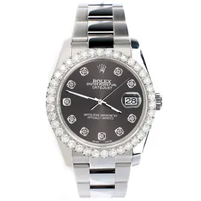 Rolex Datejust   Diamond Bezel/Rhodium Gray Diamond Dial Watch TFJ-142507909