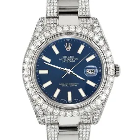 Rolex Datejust II 41mm 10.3CT Pave Diamond Watch with Blue Stick Dial   TFJ-142508231