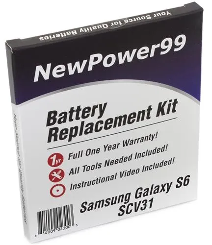 Samsung Galaxy S6 SCV31 Battery Replacement Kit with Tools, Video Instructions and Extended Life Battery