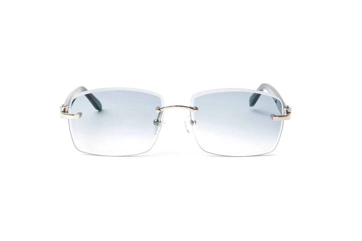 SANTOS Silver & Blue Acetate Sunglasses, Gradient Grey Rectangular Lenses