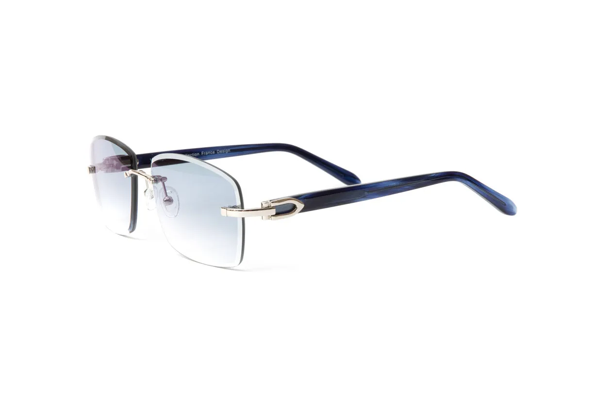 SANTOS Silver & Blue Acetate Sunglasses, Gradient Grey Rectangular Lenses