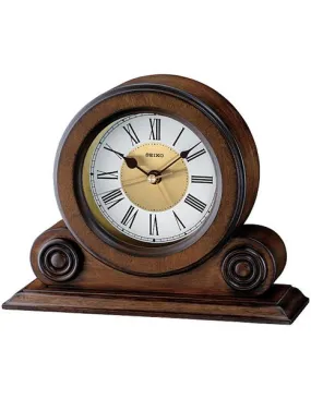 Seiko Small Desk or Table Alarm Clock - Round Brown Alder Case