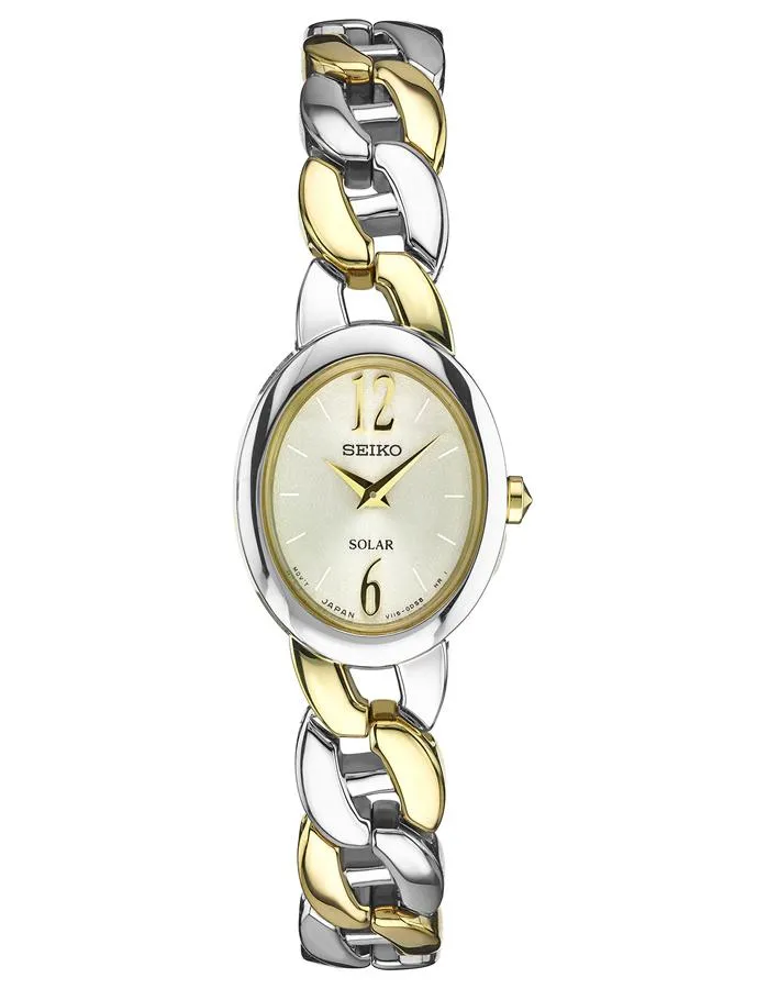 Seiko Solar Ladies Jewelry Watch - Stainless & Gold-Tone - Silver/White Dial