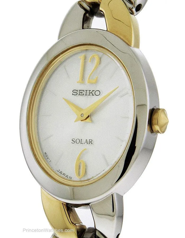 Seiko Solar Ladies Jewelry Watch - Stainless & Gold-Tone - Silver/White Dial