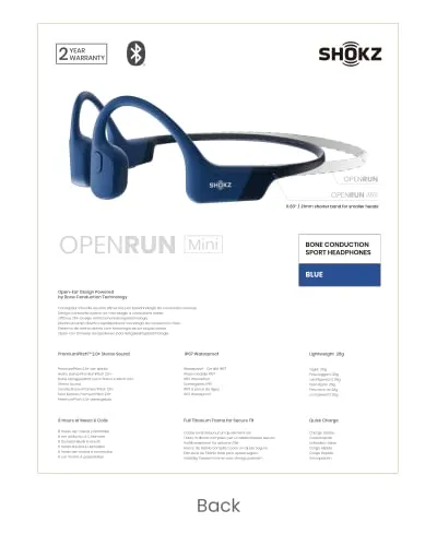 SHOKZ OpenRun Mini (AfterShokz Aeropex Mini) -Bone Conduction Open-Ear Bluetooth Sport Headphones - Waterproof Wireless Earphones for Workouts and Running - Built-in Mic, with Headband