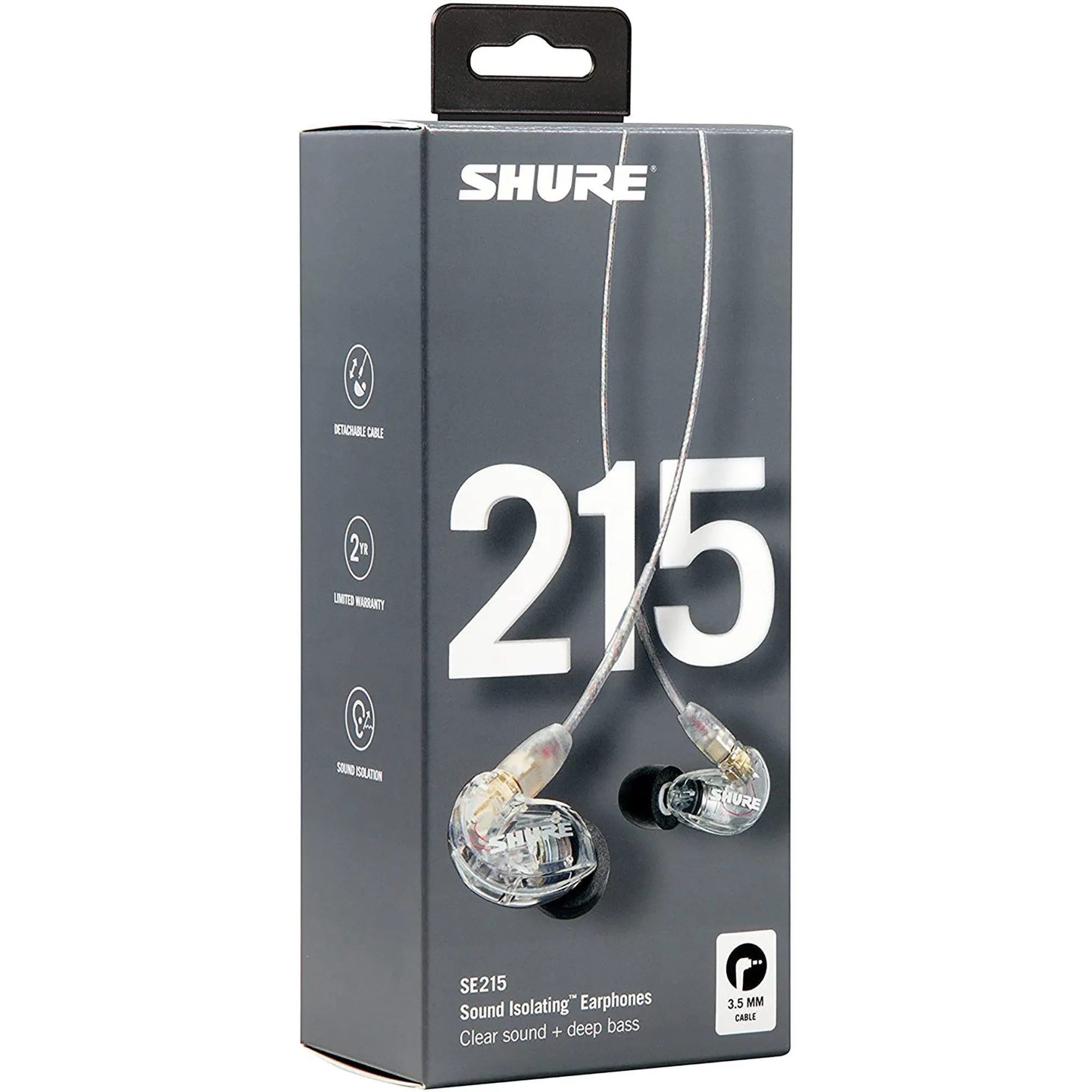 Shure SE215-CL Professional Sound Isolating Earphones with Single Dynamic MicroDriver, Secure In-Ear Fit - Clear