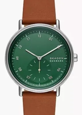 SKAGEN KUPPEL GREEN DIAL BROWN LEATHER BAND SKW6905