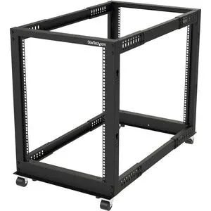 StarTech.com 4-Post 15U Mobile Open Frame Server Rack, 19" Network Rack with Casters, Rolling Rack for Computer/AV/Data/IT Equipment