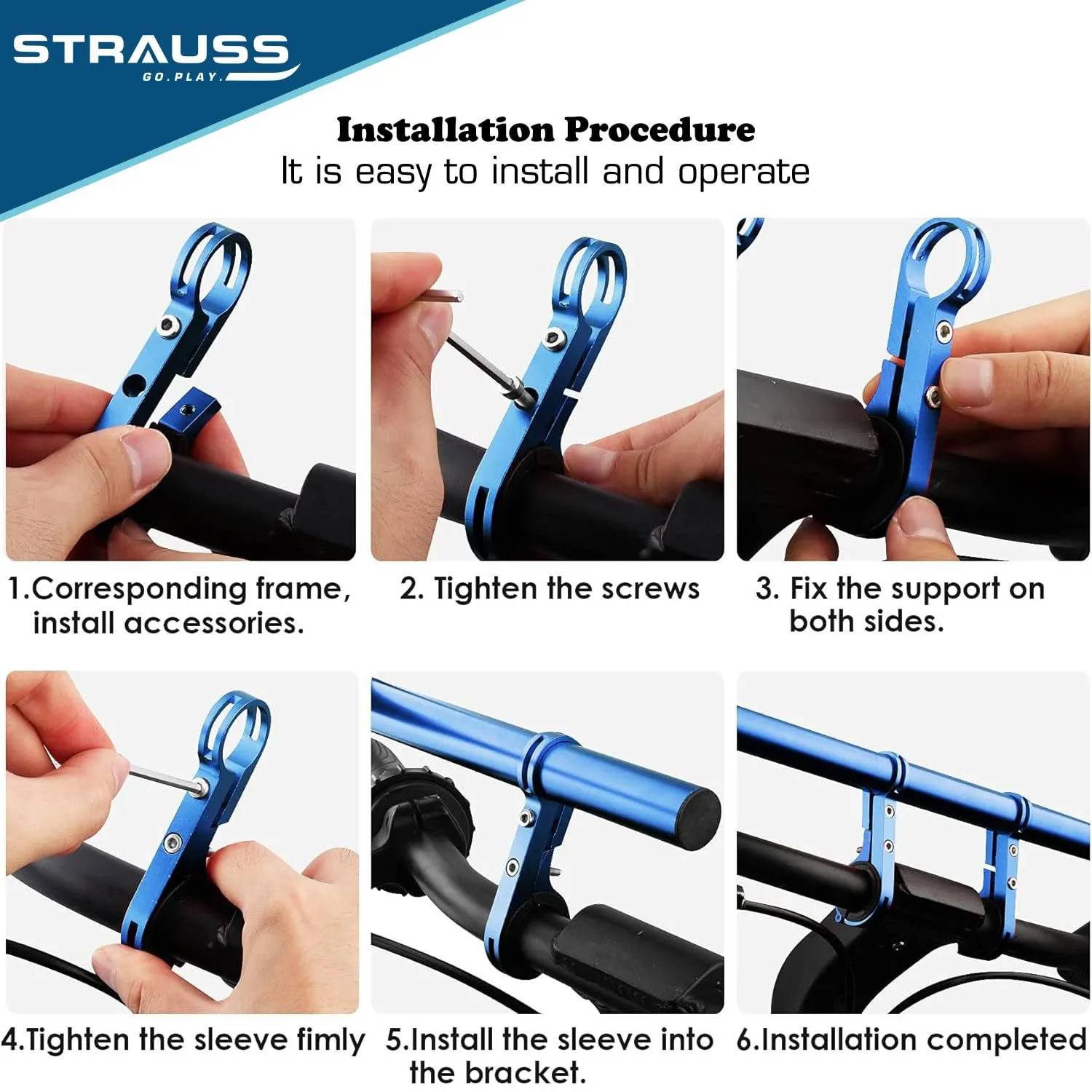 STRAUSS Cycle Handle Bar Extender | Lightweight Durable Bicycle Handle Bar Extension Bracket | Ideal For Holding Motorcycle & E-bike Lamp Speedometer, GPS Phone | Cycling Accessories,(Blue)