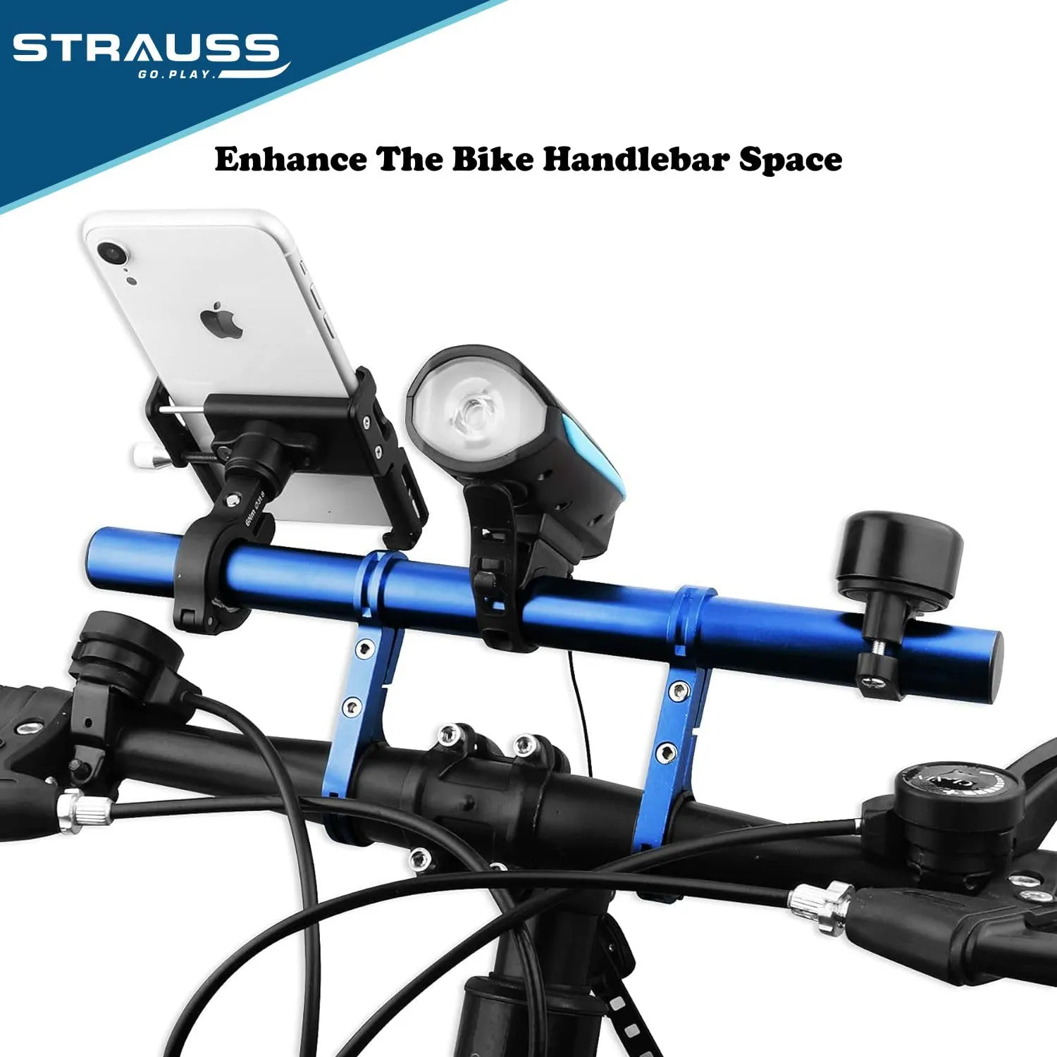 STRAUSS Cycle Handle Bar Extender | Lightweight Durable Bicycle Handle Bar Extension Bracket | Ideal For Holding Motorcycle & E-bike Lamp Speedometer, GPS Phone | Cycling Accessories,(Blue)