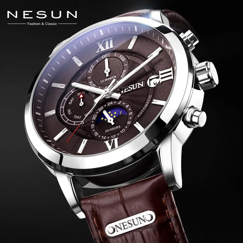 Switzerland Brand Mechanical Watches For Men Nesun Luxury Sport Leather Automatic Watches Mens Clocks With Box Relogio Masculino