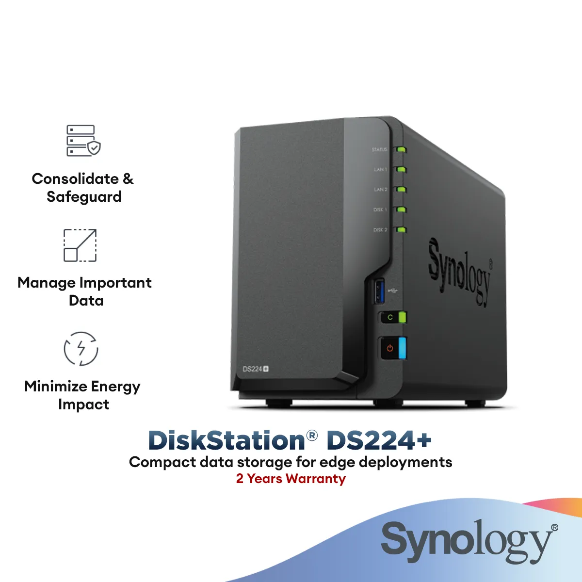 Synology DS224  NAS DiskStation 2-Bays with Quad Core CPU, 2GB Memory, 2-Bays NAS Data BackUp Storage