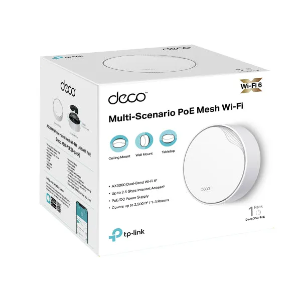 TP-Link Deco X50-PoE AX3000 Dual Band WiFi 6 Whole Home Wireless AI-Driven Mesh Router ( compatible with Wi-Fi Deco X20, X50, X60)