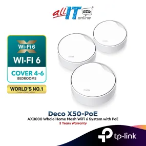 TP-Link Deco X50-PoE AX3000 Dual Band WiFi 6 Whole Home Wireless AI-Driven Mesh Router ( compatible with Wi-Fi Deco X20, X50, X60)