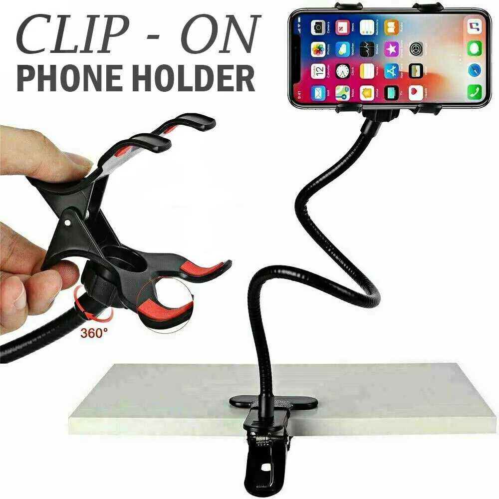 Universal Lazy Mobile Phone Gooseneck Stand Holder Flexible Bed Desk Table Clip