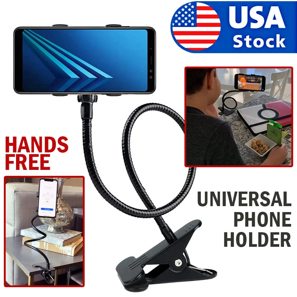 Universal Lazy Mobile Phone Gooseneck Stand Holder Flexible Bed Desk Table Clip