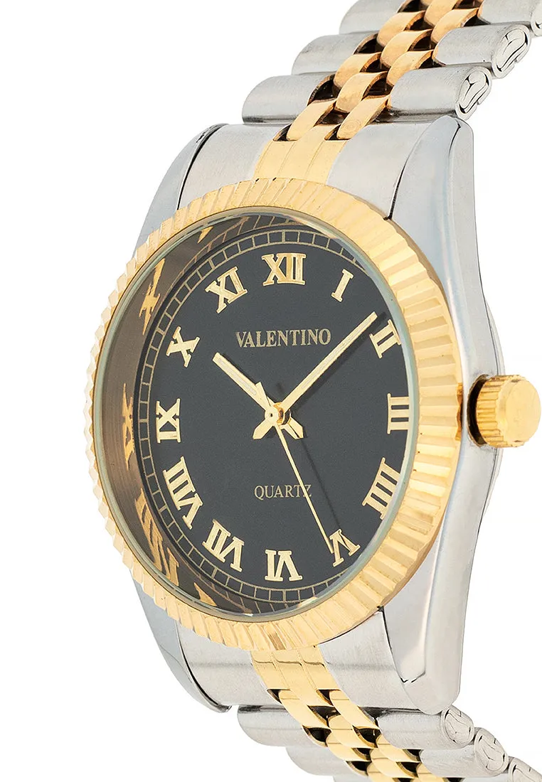 Valentino 20122402-TWO TONE-BLACK DIAL Stainless Steel Strap Analog Watch for Men