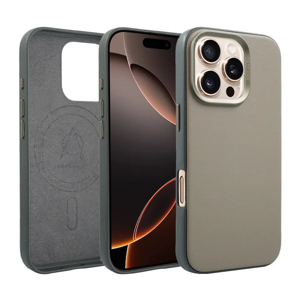 Vegan Leather Case For iPhone 16 Series - Gray