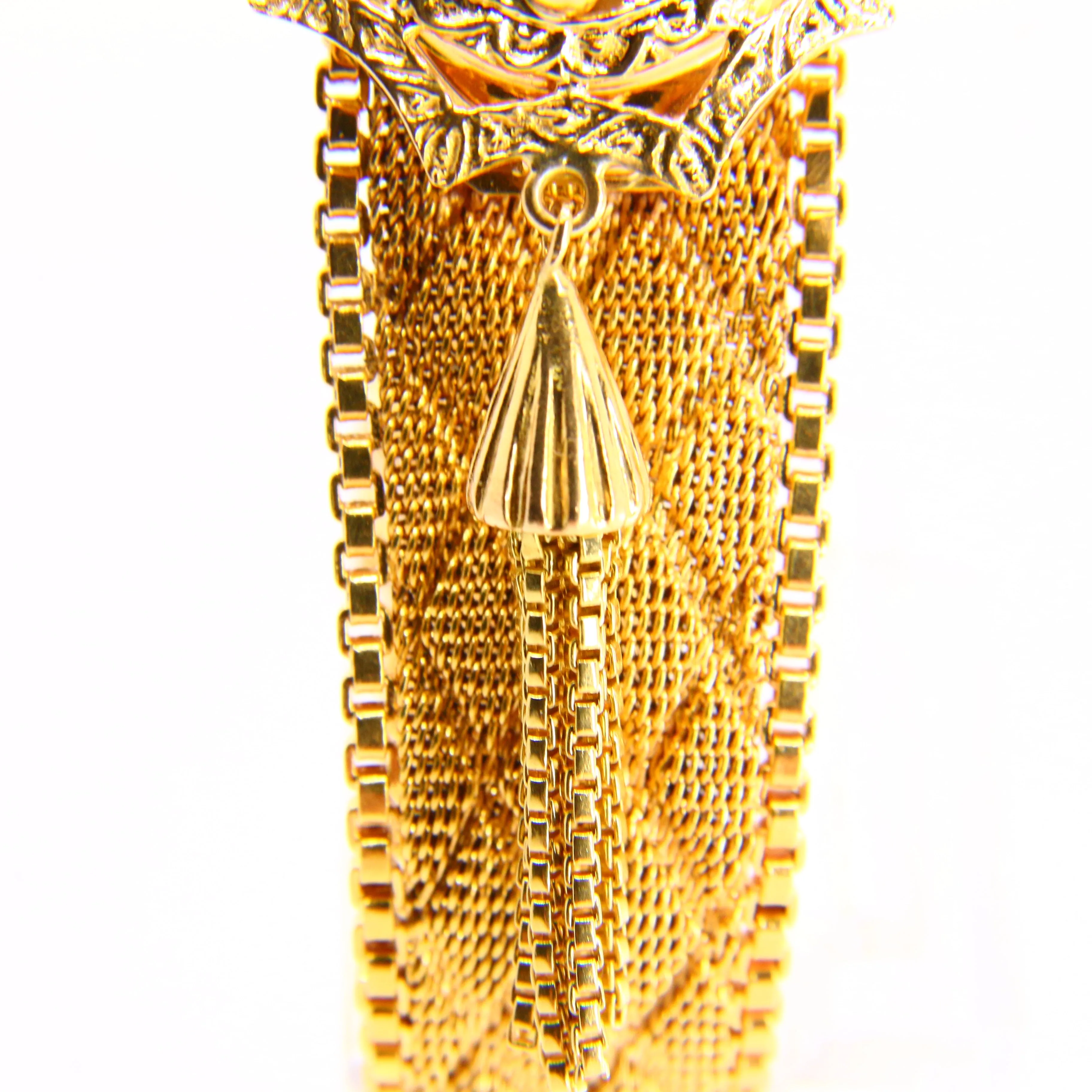 Vintage 18ct Gold Ladies Cocktail Watch Tassel Latch Concealed Dial Mendys Swiss Made 17 Rubis Boxed