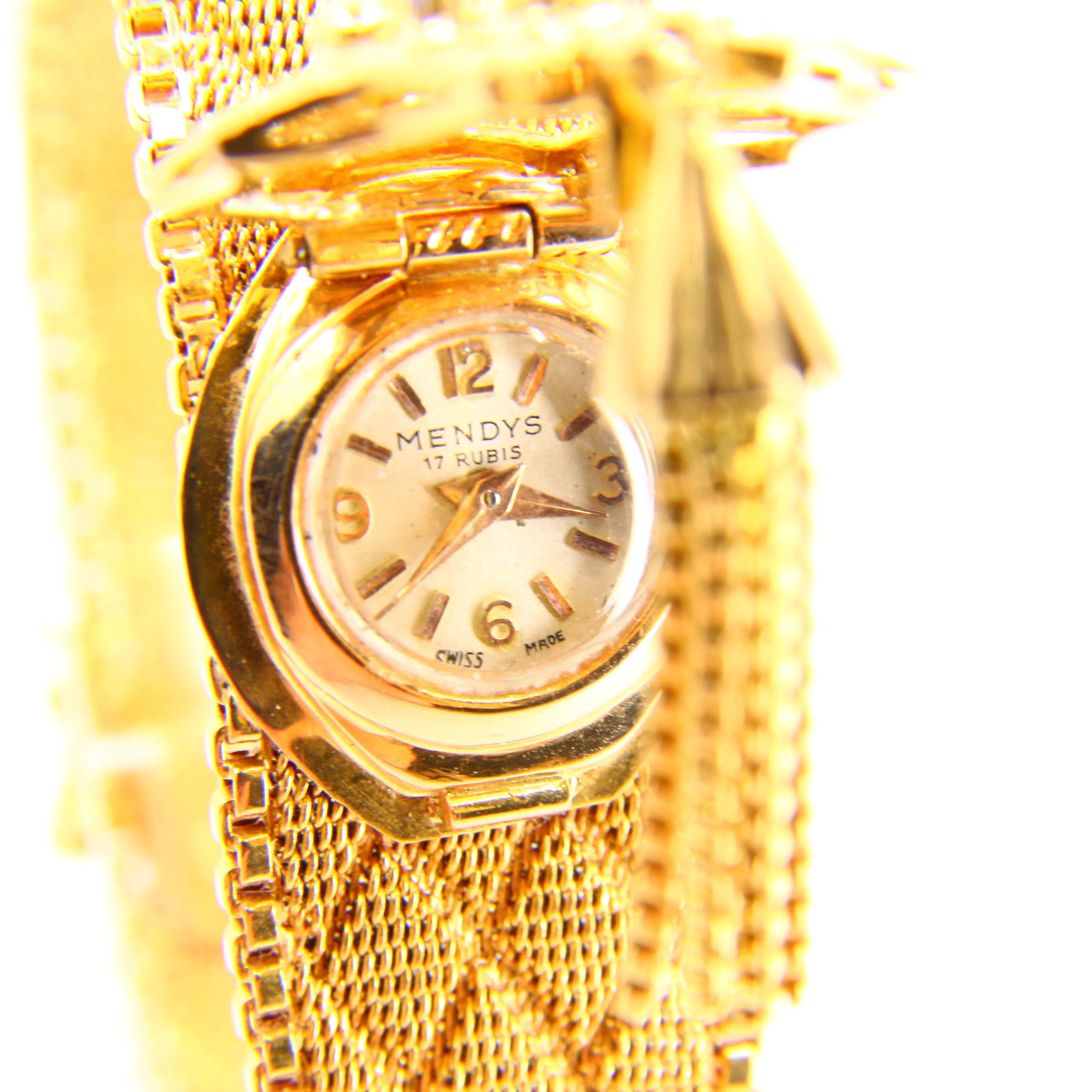 Vintage 18ct Gold Ladies Cocktail Watch Tassel Latch Concealed Dial Mendys Swiss Made 17 Rubis Boxed