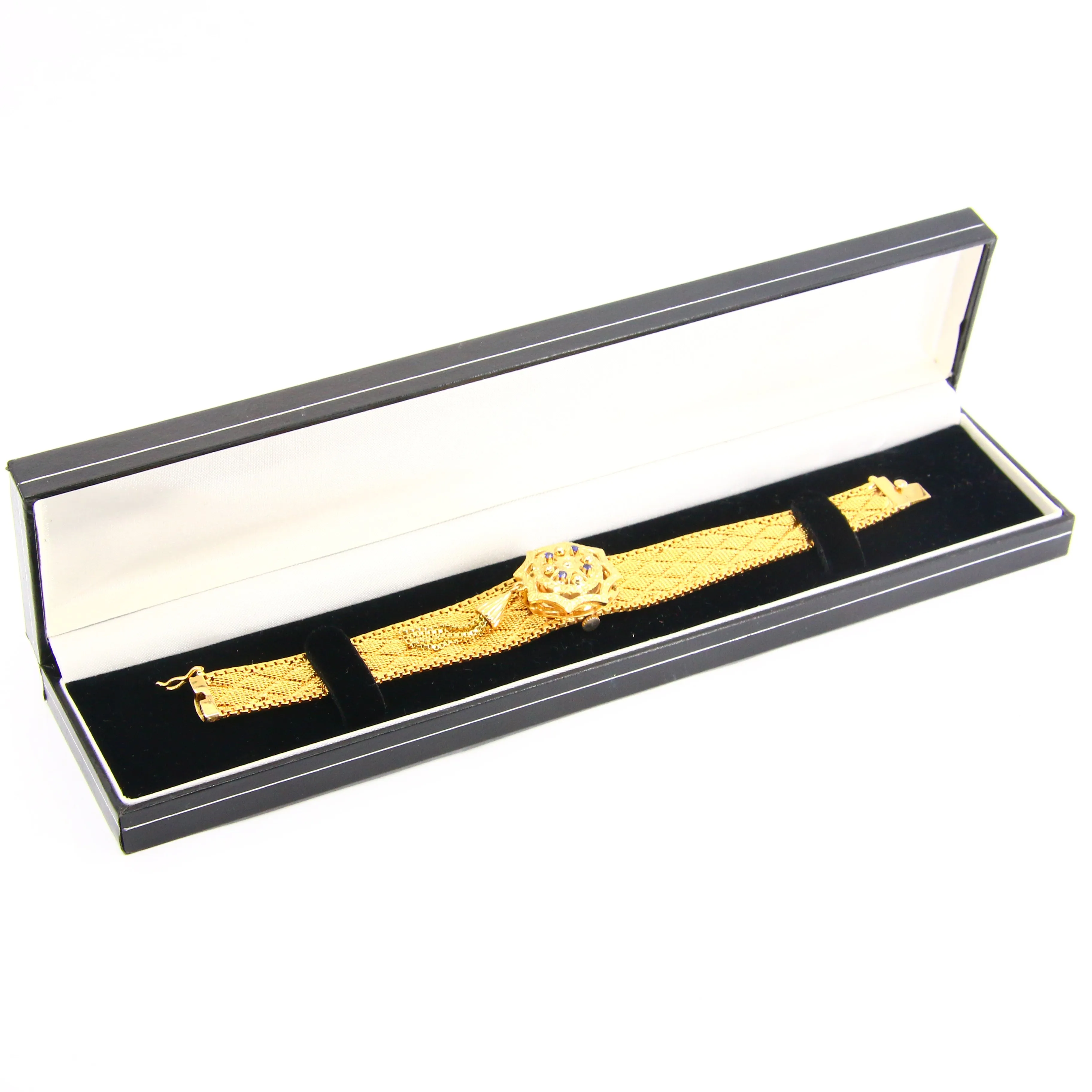 Vintage 18ct Gold Ladies Cocktail Watch Tassel Latch Concealed Dial Mendys Swiss Made 17 Rubis Boxed