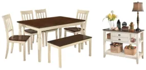 Whitesburg Dining Table and 4 Chairs and Bench with Storage