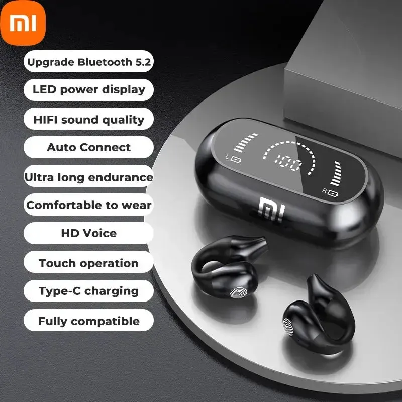 Xiaomi S03 Wireless Earphones Bluetooth 5.2 Touch Control Headphones LED Screen Sport Clip On Waterproof Headset With Microphone